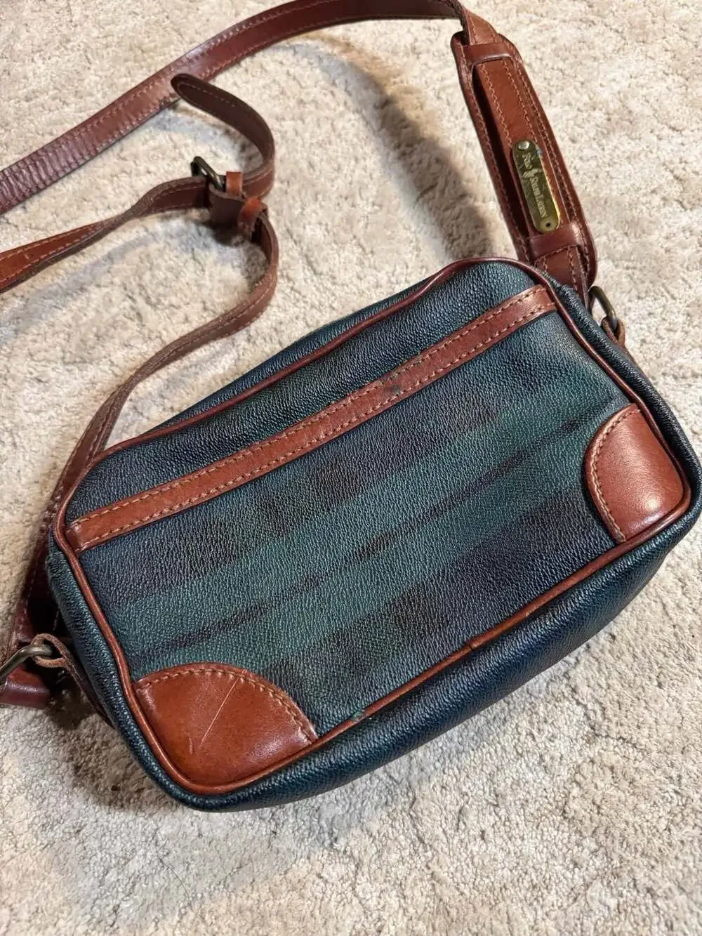 Vintage Polo Ralph Lauren Plaid Crossbody   Bag with Leather Trim